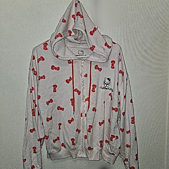 Hello Kitty Sanrio 2024 Pink Bow Zip-Up Graphic Hoodie ~ Large - Picture 1 of 5